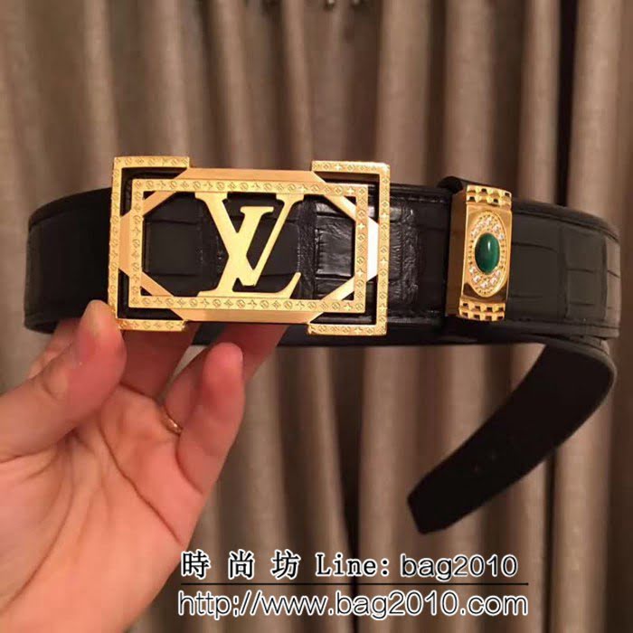 路易威登LV 純手工無拼接美洲A類鱷魚肚皮 專櫃奢華 高端男士皮帶 LHG1351
